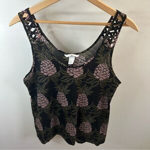 H&M Black Pineapple Print Tank Top 100% polyester